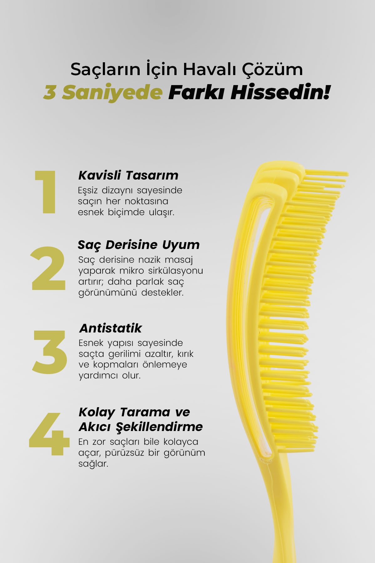 Airflex Multifonksiyonel Dolaşık Açıcı Saç Fırçası - Sarı