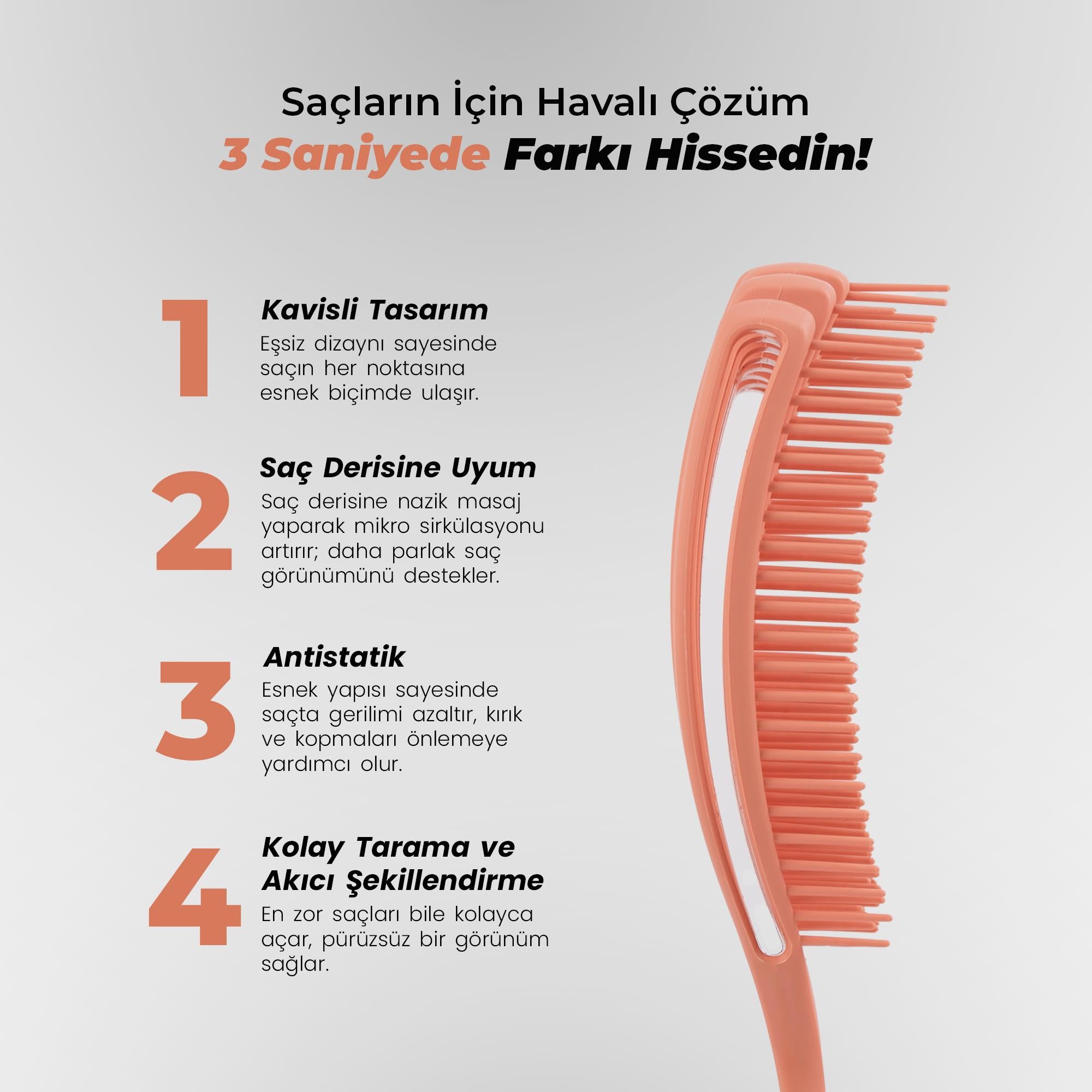 Airflex Multifonksiyonel Dolaşık Açıcı Somon Saç Fırçası