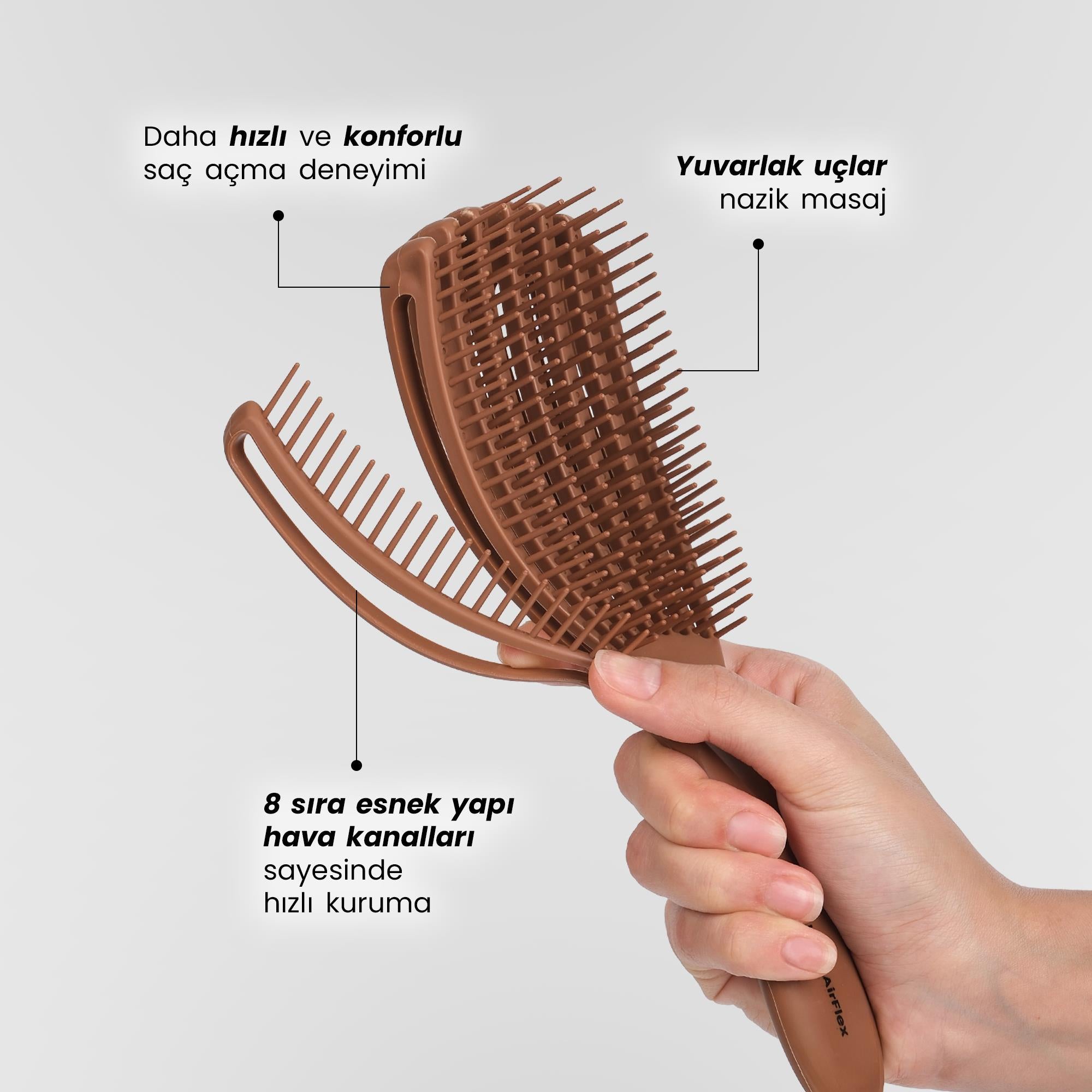 Airflex Multifonksiyonel Dolaşık Açıcı Saç Fırçası - Moka
