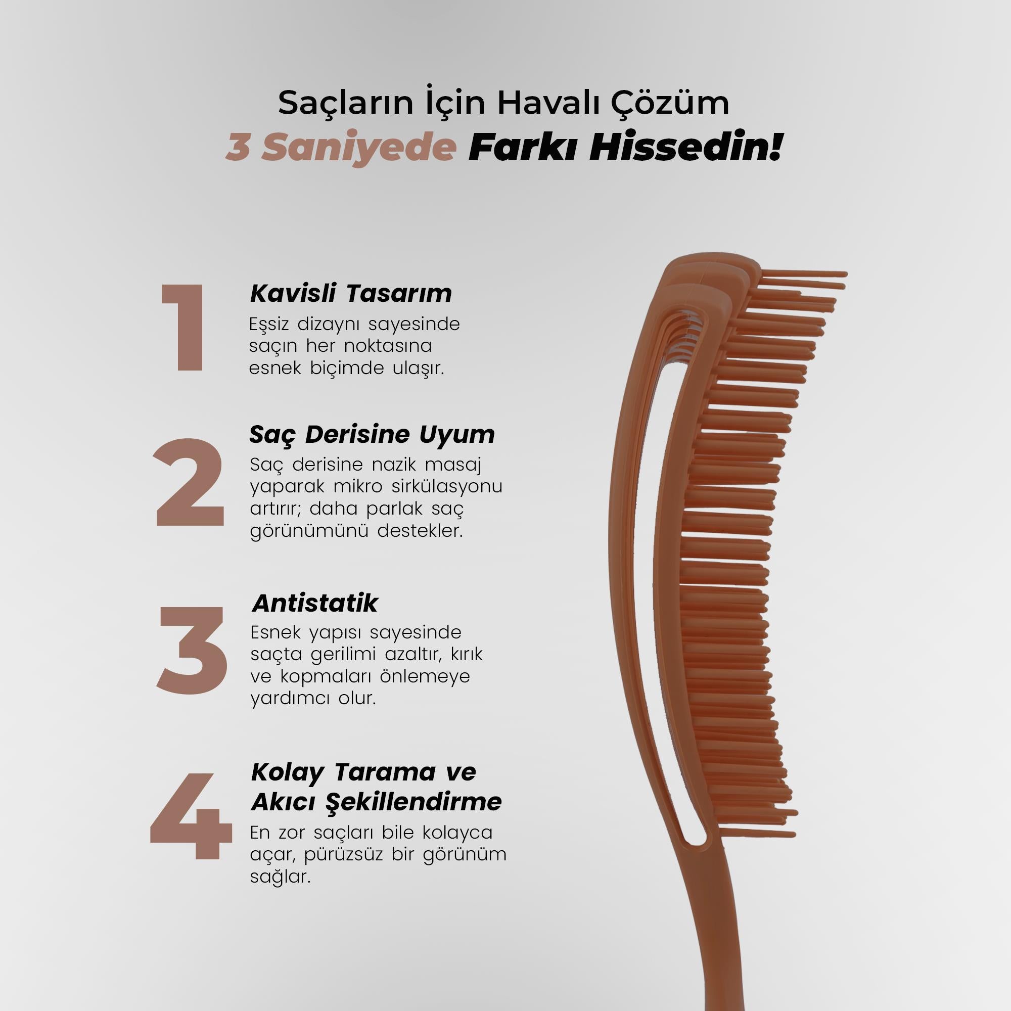 Airflex Multifonksiyonel Dolaşık Açıcı Saç Fırçası - Moka