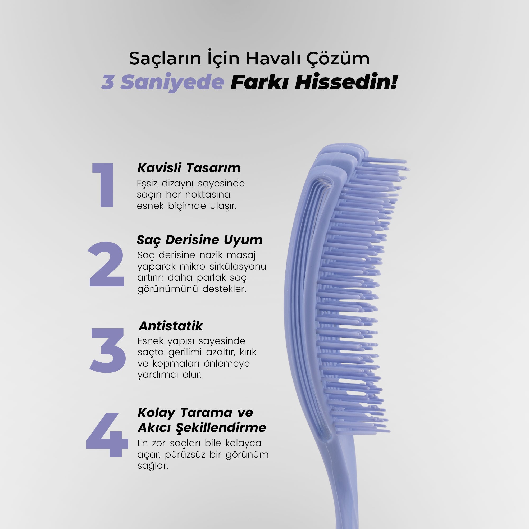 Airflex Multifonksiyonel Dolaşık Açıcı Saç Fırçası - Lila