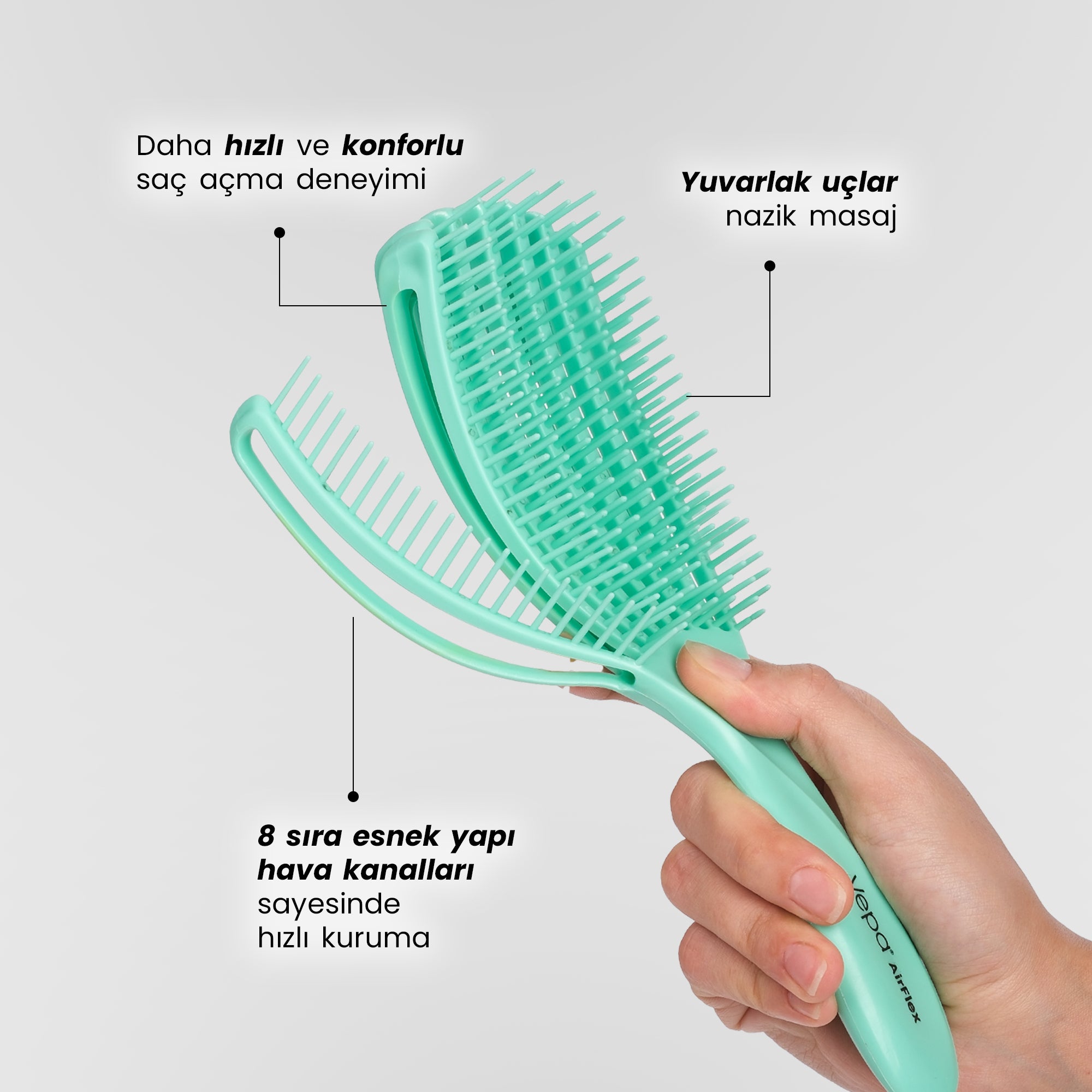 Airflex Multifonksiyonel Dolaşık Açıcı Su Yeşili Saç Fırçası