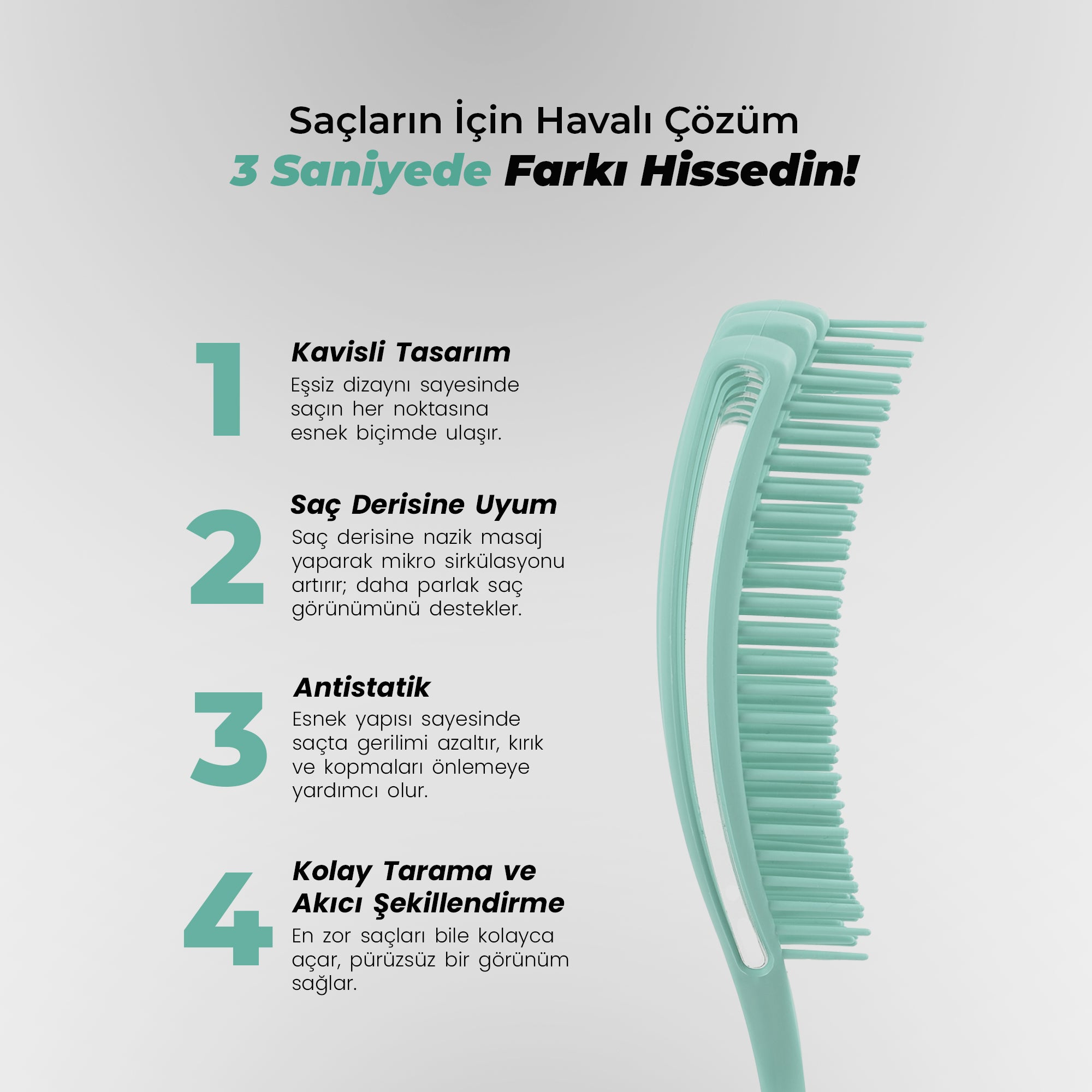 Airflex Multifonksiyonel Dolaşık Açıcı Su Yeşili Saç Fırçası